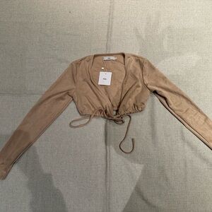 Adika long sleeve suede cropped tie top